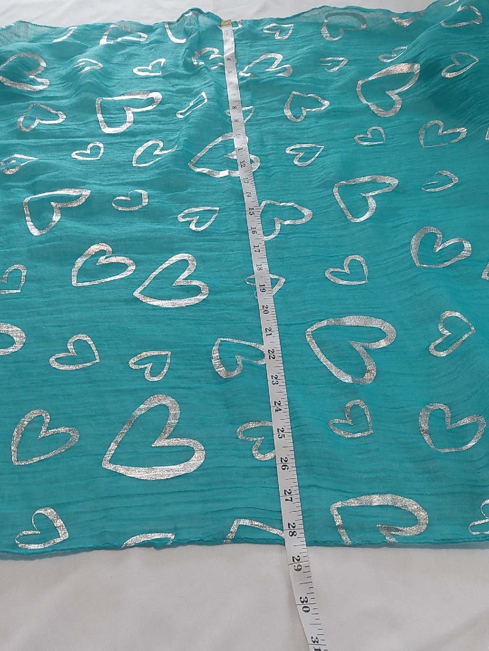 Teal Heart Print Scarf with Silver Foil Hearts